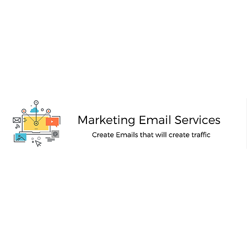 Marketing Email Services title with tagline Create Emails that will create traffic and colorful envelope and digital icons