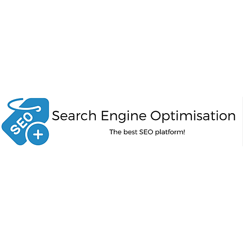 Blue SEO icon with arrow and plus next to the text Search Engine Optimisation and the tagline The best SEO platform!