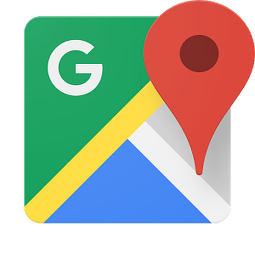 Google Maps app icon showing a green square with white G, diagonal yellow and blue map design and a red location pin