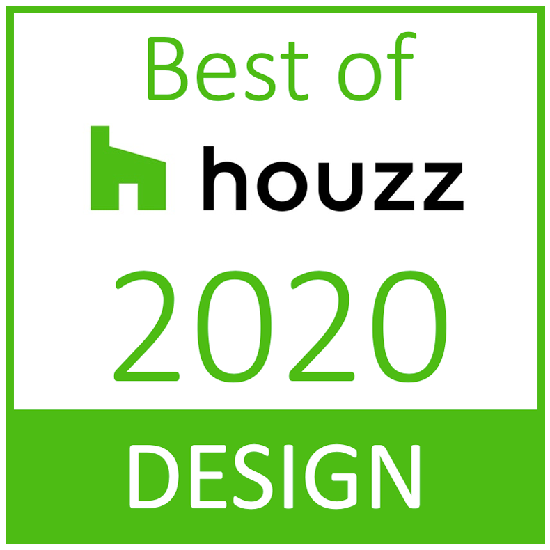 Best of Houzz 2020 design award badge featuring a green house icon and green border
