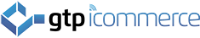 Blue geometric 3D cube icon beside the word icommerce in lowercase blue sans-serif lettering.