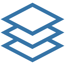 Three blue outlined diamond-shaped layers stacked and slightly offset, resembling layered sheets.