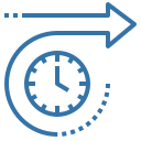 Blue outlined looping arrow encircling a clock face, symbolising time, history or restore.