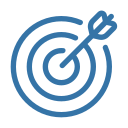 Blue target with concentric rings and an arrow hitting the bullseye