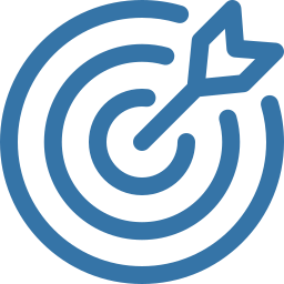 Blue target with concentric rings and an arrow hitting the bullseye.