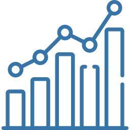 Stylised blue bar chart with five ascending bars and an overlaid line graph with circular data points showing an upward trend