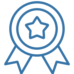 Blue outline award ribbon with a central star and two hanging ribbon tails