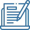 Laptop screen showing a lined document with a pen marking it, representing digital editing.