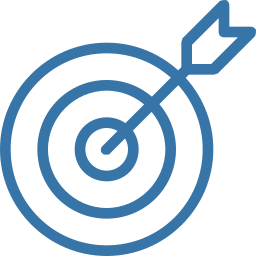 Blue target with concentric circles and an arrow hitting the bullseye.