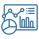 Dashboard icon showing a line chart with data points, a pie chart, a bar chart and three summary lines