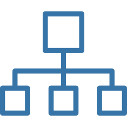 Blue hierarchical diagram showing one top square connected by lines to three lower squares