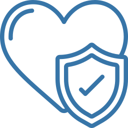 Blue outline heart with a shield bearing a checkmark overlapping its lower right, symbolising protected health.
