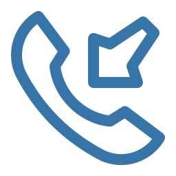 Blue outlined telephone handset icon with a downward-left arrow indicating an incoming call.