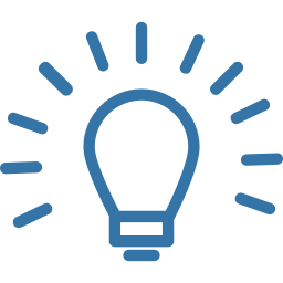 Blue outlined light bulb with radiating lines representing an idea or inspiration