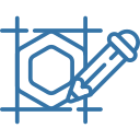 Blueprint grid showing a hexagon with a pencil annotating the shape