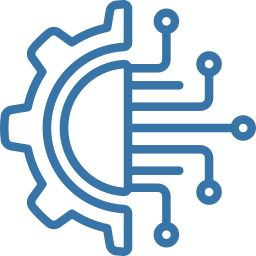 Half gear merged with circuit-board traces forming a tech and automation symbol