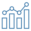 Four vertical bars with an overlaid line graph connecting circular data points, ending higher to the right.