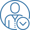 Outline avatar inside a circular border with a checkmark badge indicating an approved or verified user.