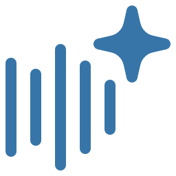 Blue vertical bar chart with five rounded bars of varying heights and a four-point sparkle at the top-right.