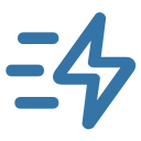 Blue lightning bolt icon with three short horizontal lines to the left, suggesting speed or power.